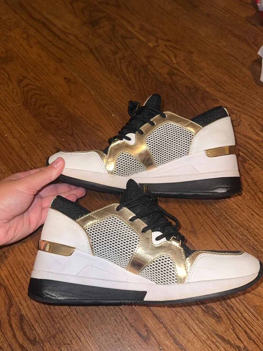 Women’s Michael Kors Black & Gold Lace-Up Sneakers